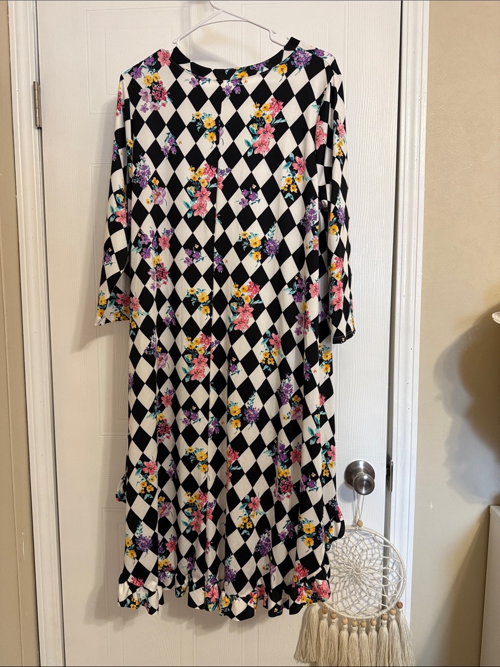 Celeste Black and White Harlequin Floral Hi-Low Tunic - Picture 3 of 5